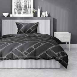 Pościel satynowa 140x200 Home Satin 80 geometryczna grafitowa