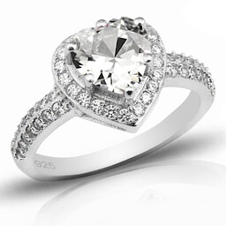 Pierścionek Srebrny z Białym Sercem