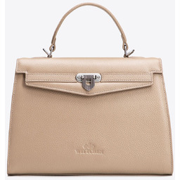 Skórzany kuferek z dekoracyjnym zapięciem beżowy