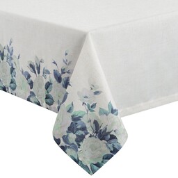 Eurofirany Obrus 140x300 Natu 8 naturalny granatowy kwiaty