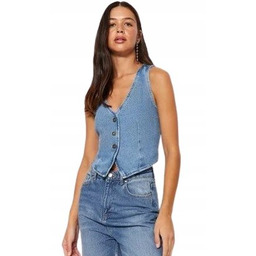 TRENDYOL NIEBIESKA JEANSOWA KAMIZELKA Z GUZIKAMI XS 5AA