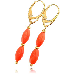 Naturalny Koral Wyjątkowe Kolczyki Złote Srebro