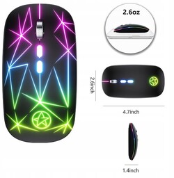 MYSZKA BEZPRZEWODOWA SLIM LED ŁADOWANA RGB BEZKLIKOWA USB