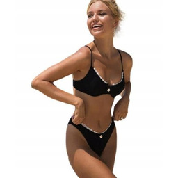 Damski Dwuczęściowy Strój Kąpielowy Z Koronkowym Wykończeniem Stokrotki