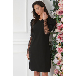 Sukienka trapezowa z koronkowym rękawem czarna Petsa