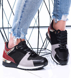 Sznurowane czarno bordowe buty sportowe wielokolorowe