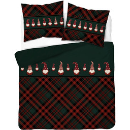 Pościel bawełniana bożonarodzeniowa zielona w skrzaty i czerwoną