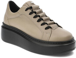 Beżowe Sneakersy Karino Modne Skórzane Buty