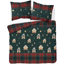 Pościel bawełniana bożonarodzeniowa zielona w czerwoną kratę