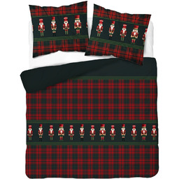 Pościel bawełniana bożonarodzeniowa zielona w czerwoną kratę