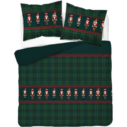 Pościel bawełniana bożonarodzeniowa zielona w kratę i dziadków
