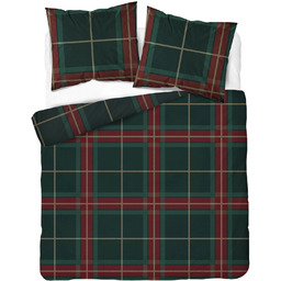 Pościel bawełniana bożonarodzeniowa zielona w kolorową kratę PCI-18
