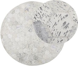 Beliani Dywan patchworkowy okrągły skórzany 140 cm srebrny