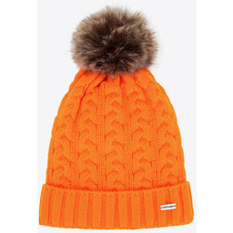 Czapka damska z warkoczowym splotem i pomponem pomarańczowa