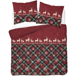 Pościel bawełniana bożonarodzeniowa czerwona w złote jelenie