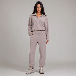 [r. S-L] Komplet damski sztruksowy bluza stójka zip