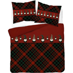 Pościel bawełniana bożonarodzeniowa czerwona w skrzaty i zieloną