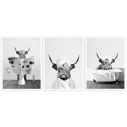 YLYYOO Zabawna sztuka ścienna do łazienki, krowa górska,