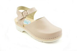 Sandały typu chodaki drewniaki, wys 4.5, skóra beżowe