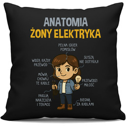 Anatomia żony elektryka - czarna poduszka na prezent