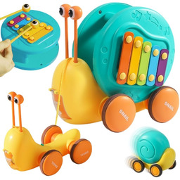 WOOPIE Ślimak do Ciągnięcia 4w1 Cymbałki Zębatki Sensoryczne