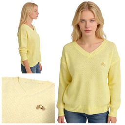 Sweter damski żółty z dekoltem w serek ciepły