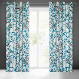 Eurofirany Zasłona 140x250 Iga biała turkusowa liście gotowa