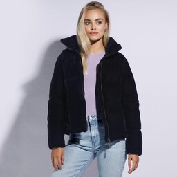 Damska kurtka z weluru pikowana ciemny granat