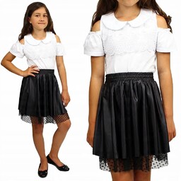 Elegancka SPÓDNICZKA Połysk TIUL Czarna SZKOŁA 128