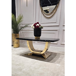 STOLIK KAWOWY RING na złotej błyszczącej podstawie, prostokątny,