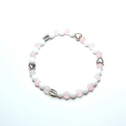 Bransoletka -kamień naturalny kwarc rózowy i agat biały