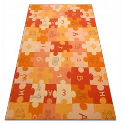 Dywan dziecięcy Puzzle pomarańcz Alfabet Zwierzątka Układanka 100x400