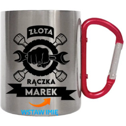 Złota rączka (imię) - kubek metalowy z karabińczykiem