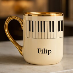 Kubek ceramiczny ze złotym rantem i uchem