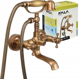 Kran Bateria Wanny Wannowa Ścienna Retro Mosiądz Bronze