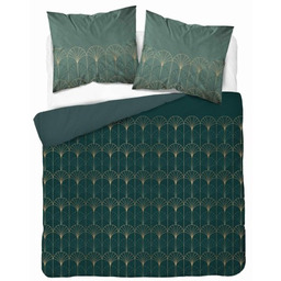 Pościel satynowa 180x200 zielona butelkowa złota ornament 4822