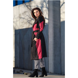 Długi Zamszowy Płaszcz Wiązany Paskiem - Bordowy