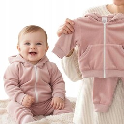 Dres niemowlęcy Welurowy komplet Bluza z kapturem Spodnie