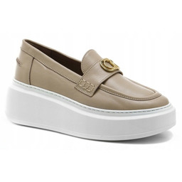 BEŻOWE MOKASYNY PÓŁBUTY DAMSKIE CARINII B9087-491 SKÓRA MODNE