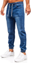 Niebieskie spodnie jeansowe joggery męskie Denley 8155