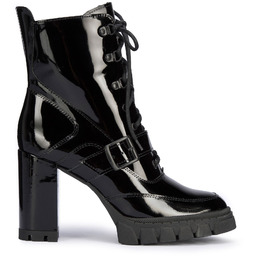 Botki skórzane z klamerką na słupku czarne