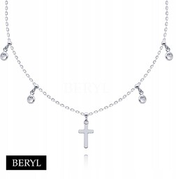 Naszyjnik CHOKER srebro 925 cyrkonie krzyżyk