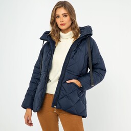 Damska kurtka z kapturem i ściągaczem granatowa