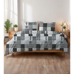 Karo Pościel z kory 200x220 czarno-biała patchwork