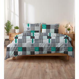 Karo Pościel z kory 140x200 patchwork czarno-biało-turkusowa