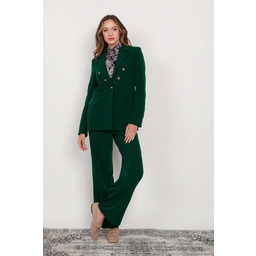 Delikatnie Taliowany Żakiet z Ozdobnymi Guzikami - Zielony