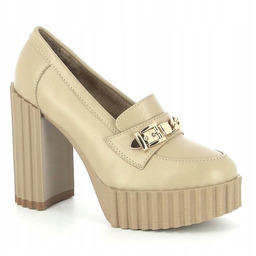 BEŻOWE MOKASYNY PÓŁBUTY CZÓŁENKA NA PLATFORMIE CARINII B8570-R77