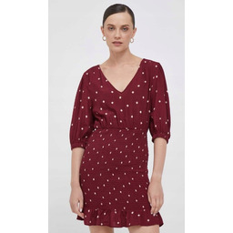 Pepe Jeans Sukienka Bordowa We Wzór Mini L