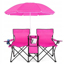 Składane przenośne Podwójne krzesło kempingowe z parasolem