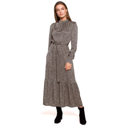 Długa Sukienka ze Stójką w Lamparci Deseń -